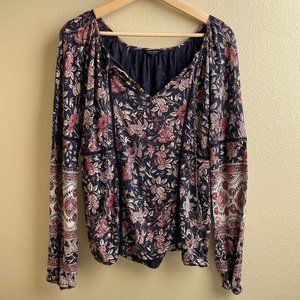 Lucky Long Sleeve Navy Floral Boho Blouse Size S